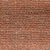 Terracotta textile sample with dense circular weave, featuring muted orange and gray threads, structured jacquard pattern, and tactile surface.